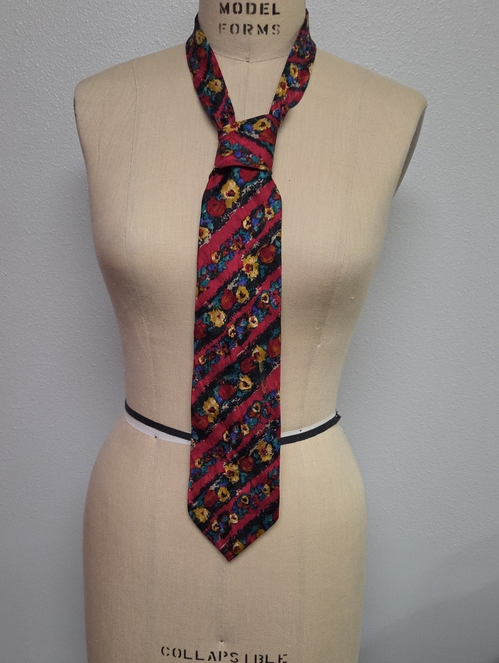 Ermenegildo Zegna Red Floral Diagonal Stripe Silk Tie